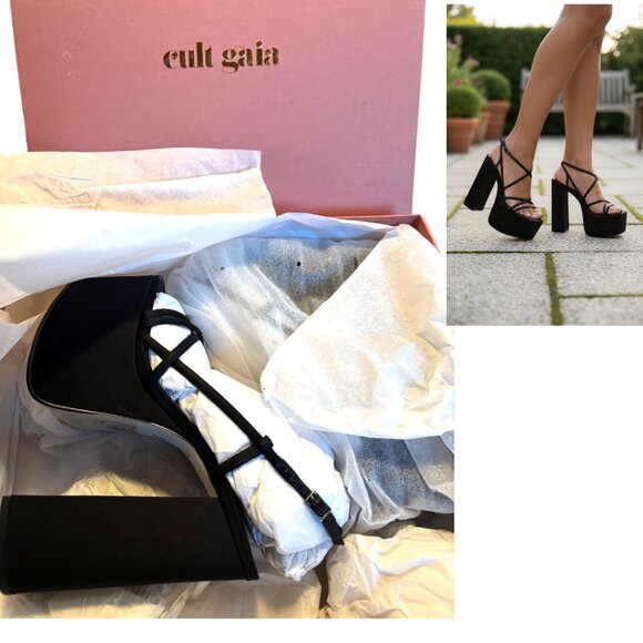 BRAND NEW IN BOX CULT GAIA MORIAH BLACK PLATFORM HEELS SANDALS 7.5/ 37.5 - Picture 2 of 4